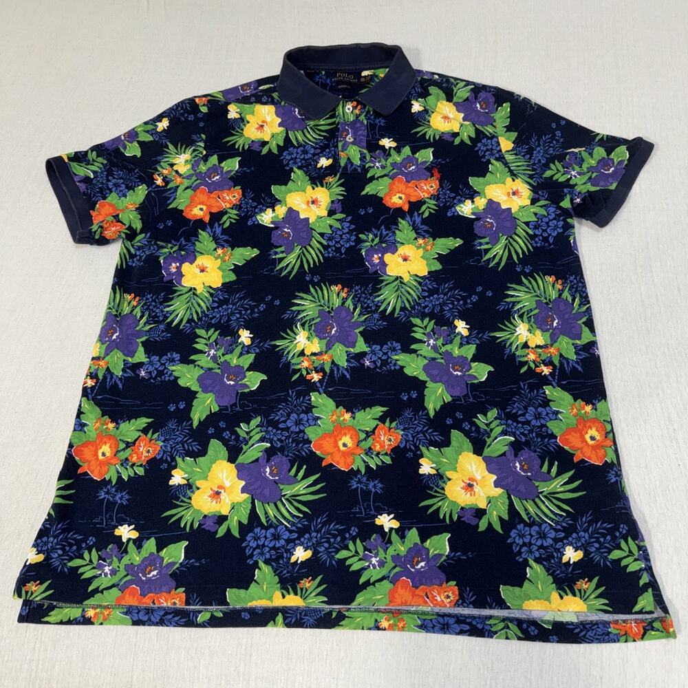 Ralph Lauren Polo Classic Shirt Floral Polo Golf All Over Print AOP Blue Men 2XL